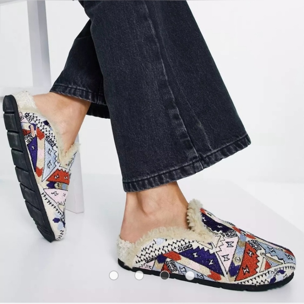 Free People Damon Textile Cozy Embroidered Mule Clog Ivory Multi Size EUR 39